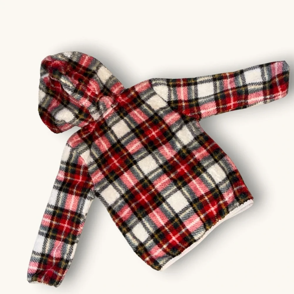 Old Navy Toddler Fleece Red Green Plaid Bear Ear Hooded‎ Jacket Zip Up Size 5T